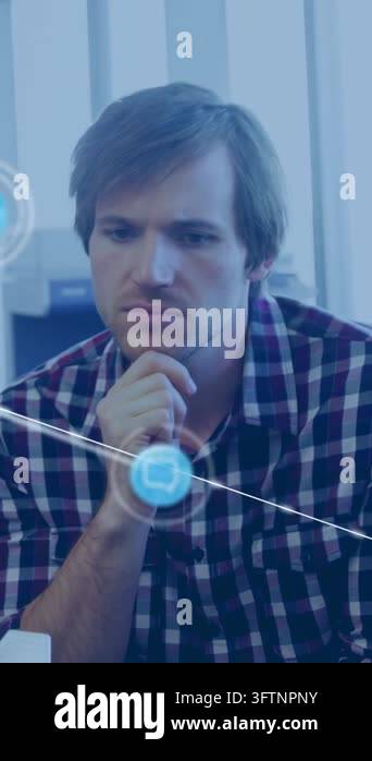Vertical video: Seated man sparking overlay near hand, lead pointing ...