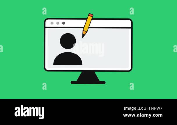 Animation of a pencil drawing lines on a computer screen displaying a ...