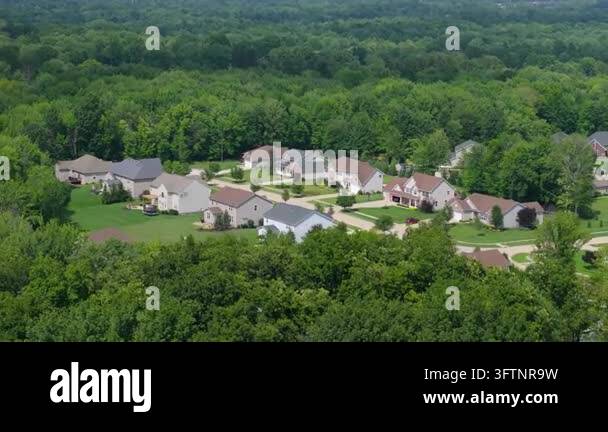 View from above of residential houses in living area in Cleveland, Ohio ...