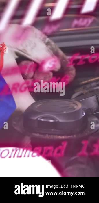 Hand With Rag Vertical video: Gloved hand reaching, tucking rag, prying cap, exposing ...