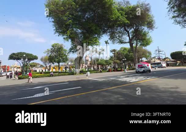 Tsll Tree LIMA, PERU - AUGUST 21, 2026: Wide angle view of the main plaza at ...