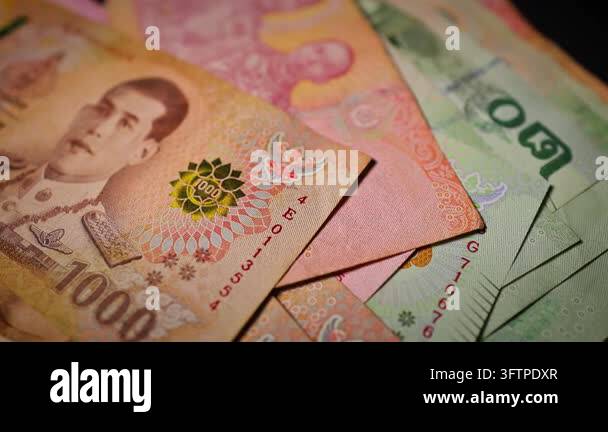 Close up of a Thai 1000 baht banknote portrait and detail of ...