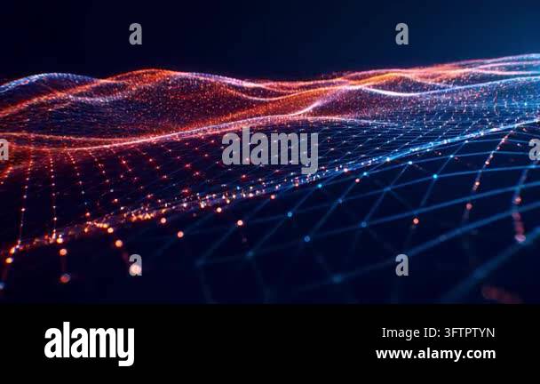 Abstract digital landscape with glowing lines and particles Stock Video ...