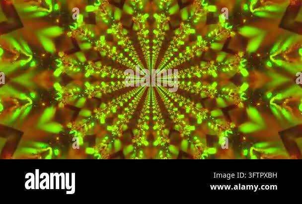 Abstract pattern featuring vibrant green and orange colors radiating ...
