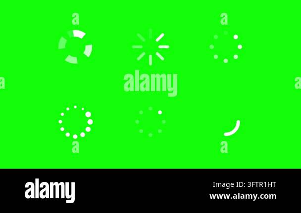 Collection of five spinning loading indicators or buffering icons on a ...