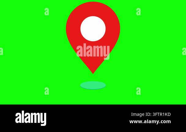 A red map pin icon with a white circle is displayed against a green ...