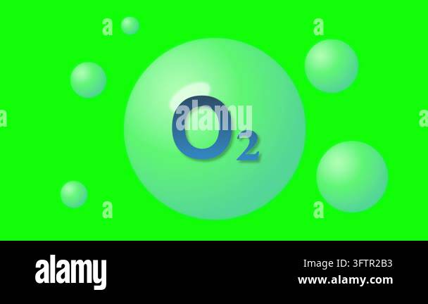Oxygen molecule O2 symbol on a vibrant green background with glowing ...