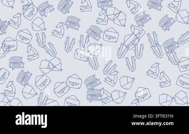 Seamless pattern of hand-drawn science icons including microscopes ...