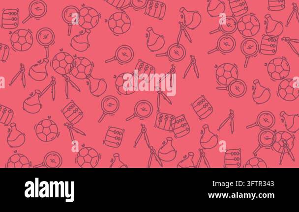 Seamless pattern of science and education icons on a pink background, a ...