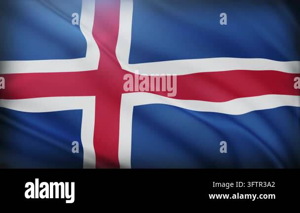 The national flag of Iceland waving in the wind, featuring a red cross ...