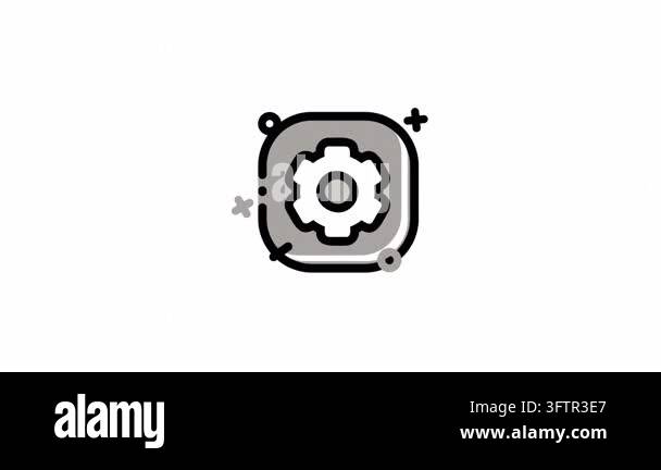 Simple icon of a gear inside a rounded square with abstract elements ...
