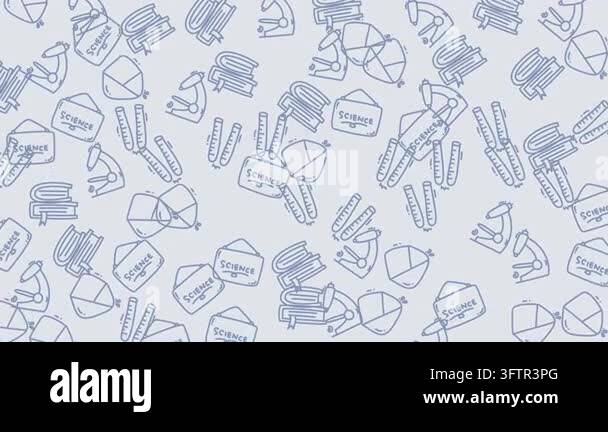Seamless pattern of hand-drawn science icons including microscopes ...