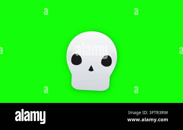 A minimalist cartoon skull icon with a bright green background ...