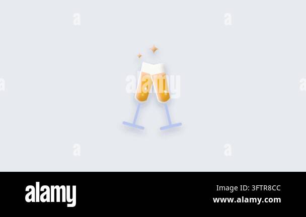 3d clay style animation of two champagne glasses clinking with rising ...
