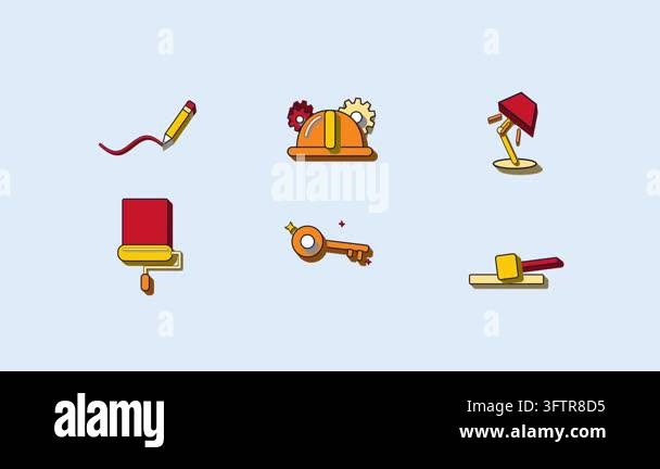Retro 3d style icon set animation: a set of 6 tools and repair icons ...