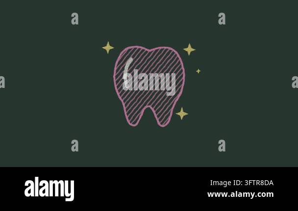 Chalk drawing style animation of a clean tooth with twinkling sparkles ...