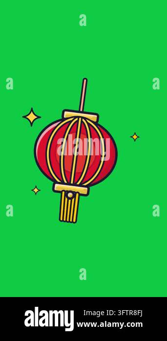 Cartoon style animation of a red Chinese paper lantern swinging on a ...