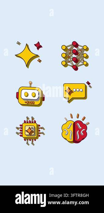 Retro 3d style icon set animation: a set of 6 artificial intelligence ...