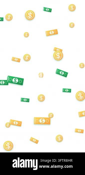Vibrant gradient style banknotes falling like rain in green and gold on ...