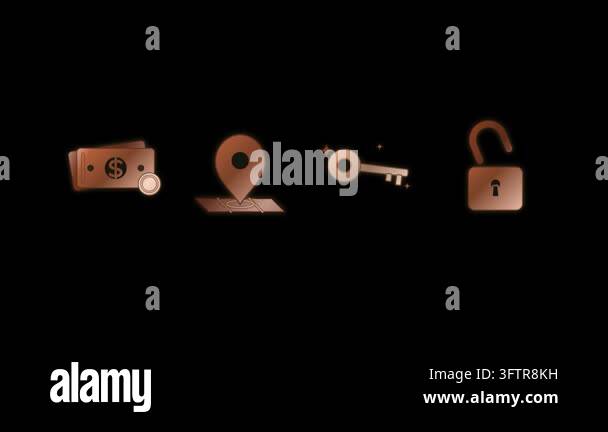 Gold foil style icon set animation: a set of 4 real estate and home ...