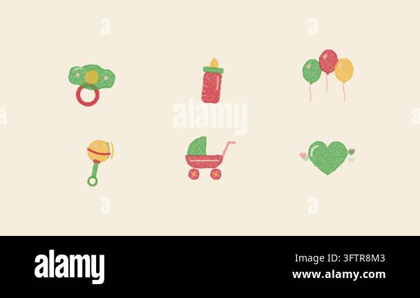 Watercolor style icon set animation: a set of 6 baby and newborn icons ...