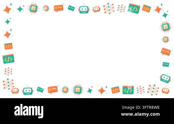 3d clay style a frame of AI sparkles, AI chips, chatbot bubbles, robots ...