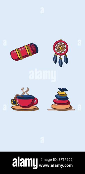 Retro 3d style icon set animation: a set of 4 yoga meditation and ...
