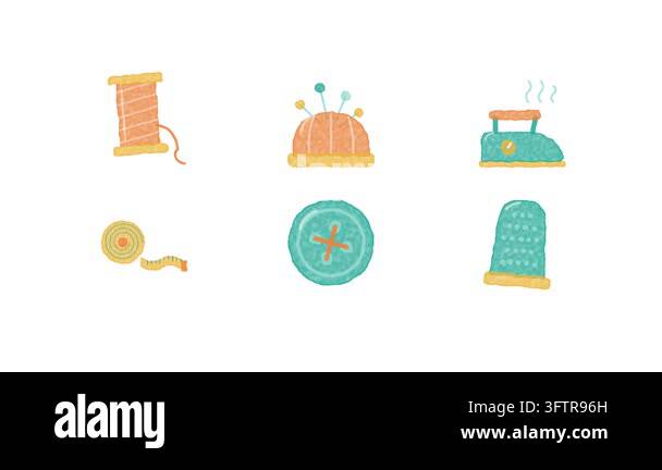 Watercolor style icon set animation: a set of 6 sewing and tailoring ...