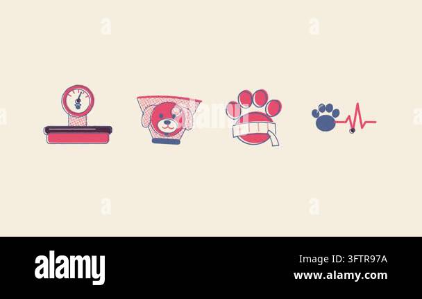 Risograph print style icon set animation: a set of 4 veterinary and pet ...
