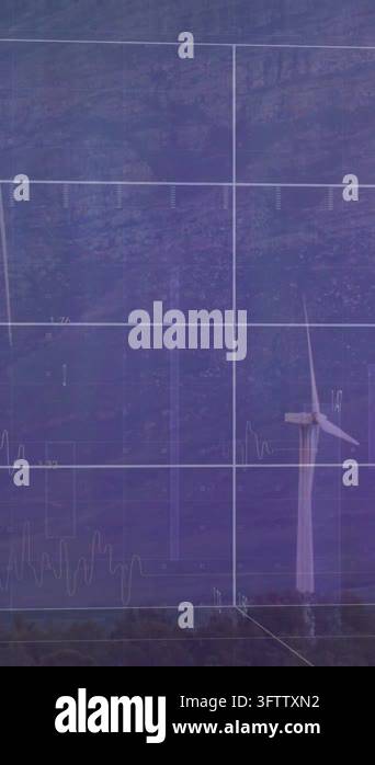 Vertical video: Data grid appearing over turbine, bars rising and ...