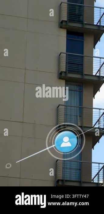 Vertical video: Facade staying while blue icon appearing sending ...