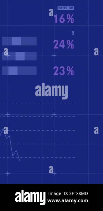Animation of data processing over graphs and charts on blue background ...