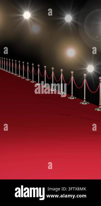 Animation of shoes icon on red carpet at fashion show, on black ...