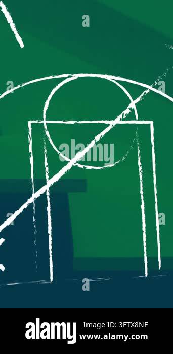 Geometric shapes and lines animation over green and blue abstract ...