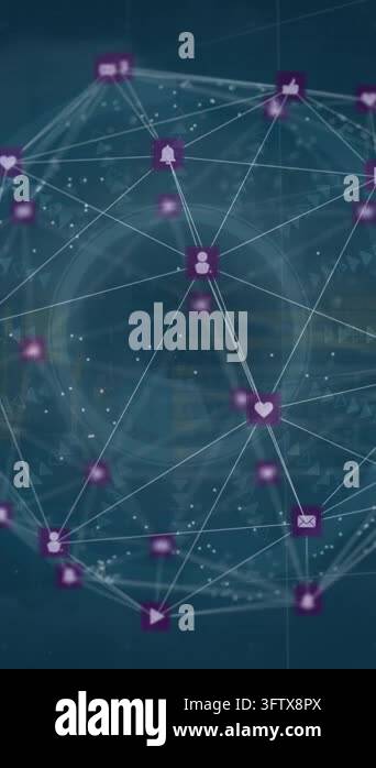 Animation of digital computer icons interconnecting with lines and ...