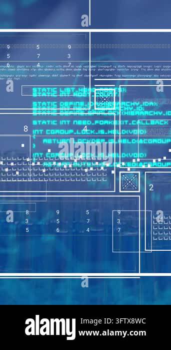 Animation of data on digital screen on blue background. Digital ...