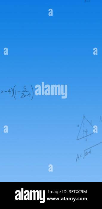 Animation of mathematical data processing over blue background. Global ...