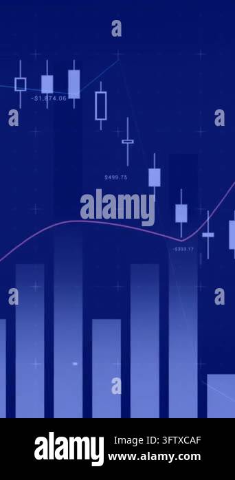 Animation of data processing over graphs and charts on blue background ...