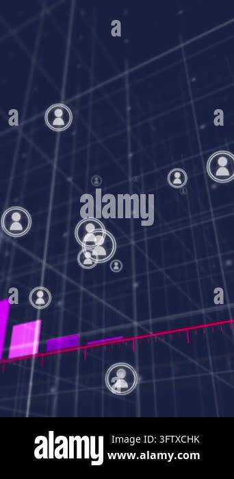 Animation of arrow on graph with profile icons over grid pattern ...