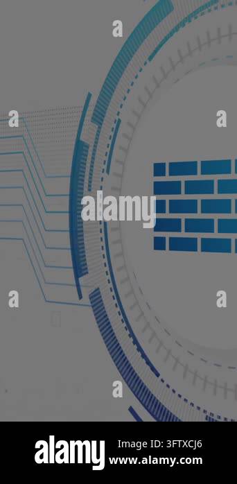 Animation of fire wall icon and digital data processing over computer ...