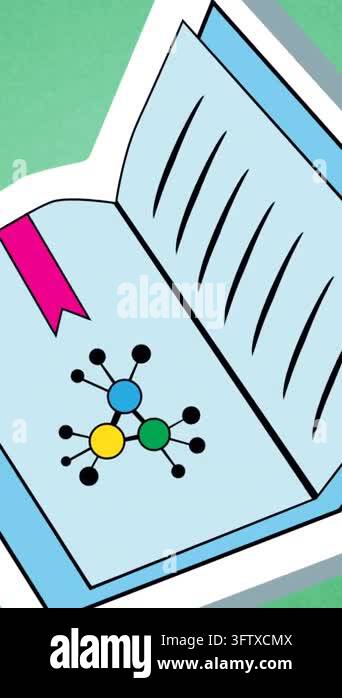 Animation of school textbook on green background. school, education and ...