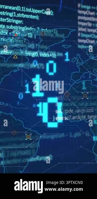 Animation of binary codes, computer language and geometric shapes on ...