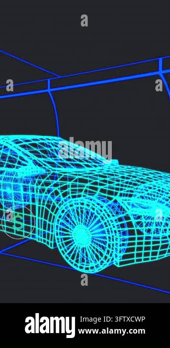 Animation of multiple digital icons over 3d car model moving in ...