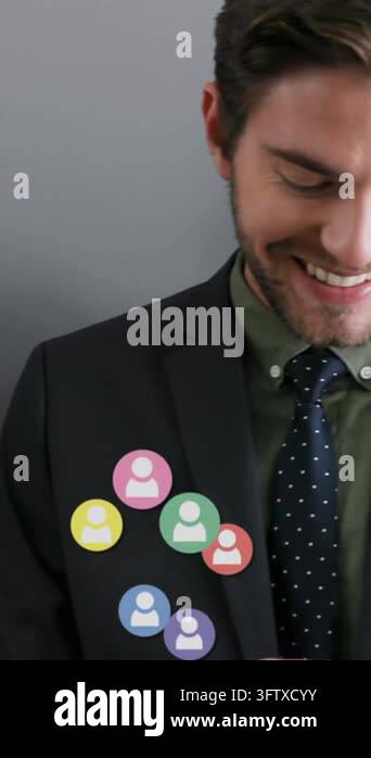 Animation of digital interface with social media people icons over ...