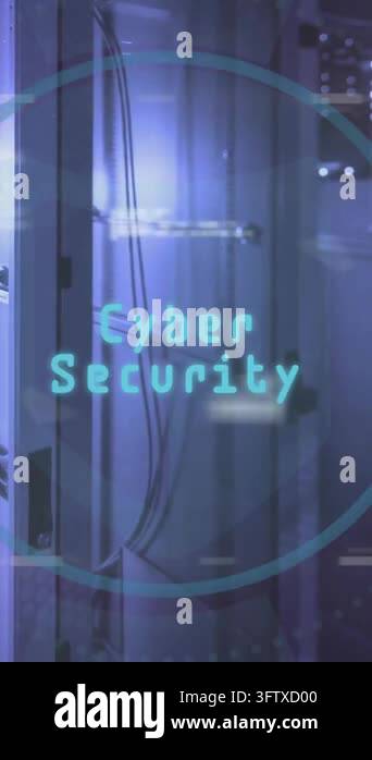 Animation of key icon and digital data processing over computer servers ...