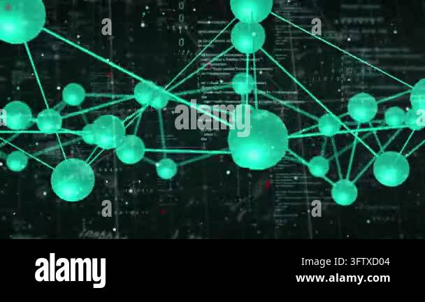 Connected data network rotating with camera shift, pulsing and ...