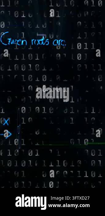 Vertical video: Binary matrix flickering, showing neon math and ...