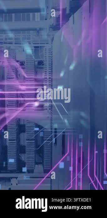 Animation of circuit board and data processing over computer servers ...