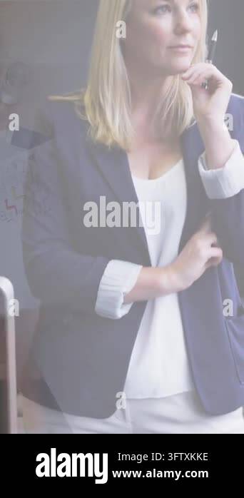 People Interface Animation of diverse business people in office over people walking and ...