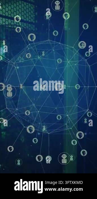 Animation of global network of ai chatbot icons transferring data over ...